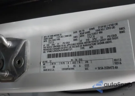 2018 Ford Escape Se from USA, damaged, VIN 1FMCU9GD4JUD46721